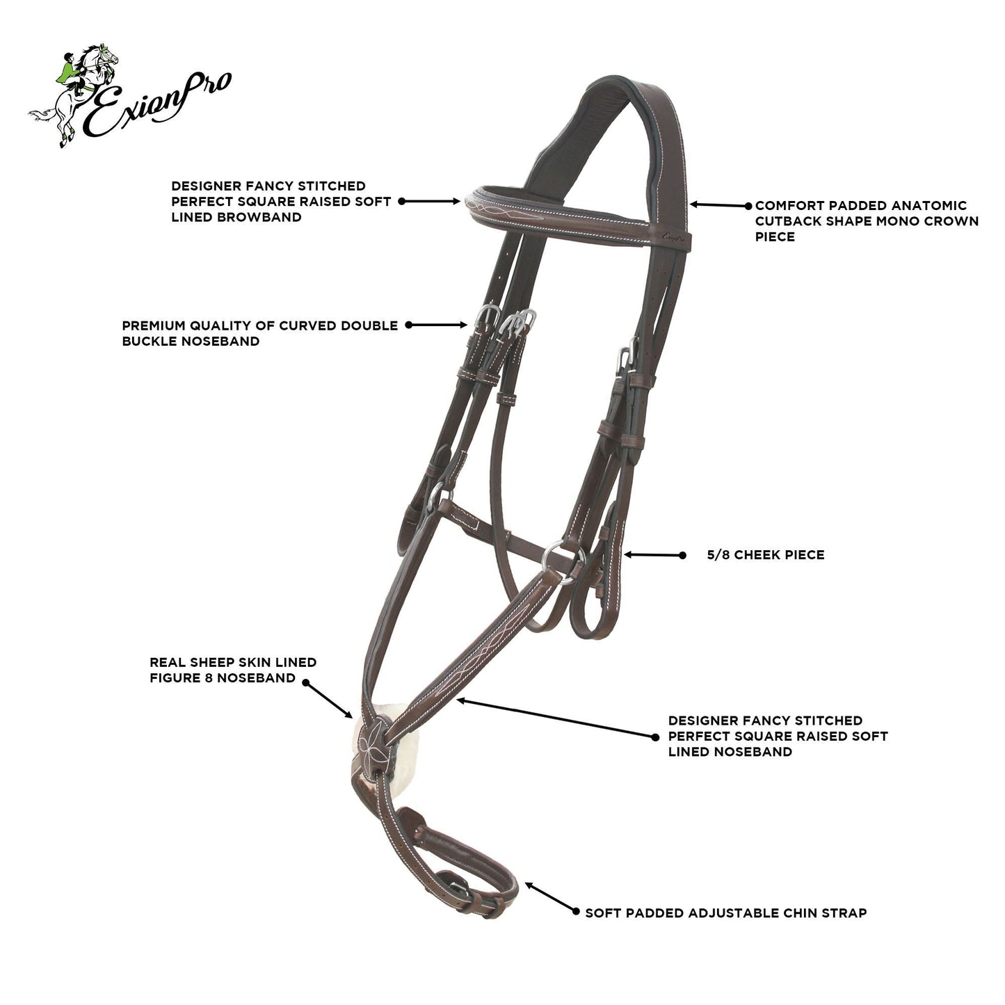 Replacement Noseband of ExionPro Designer Fancy Stitched Figure 8 English Bridle