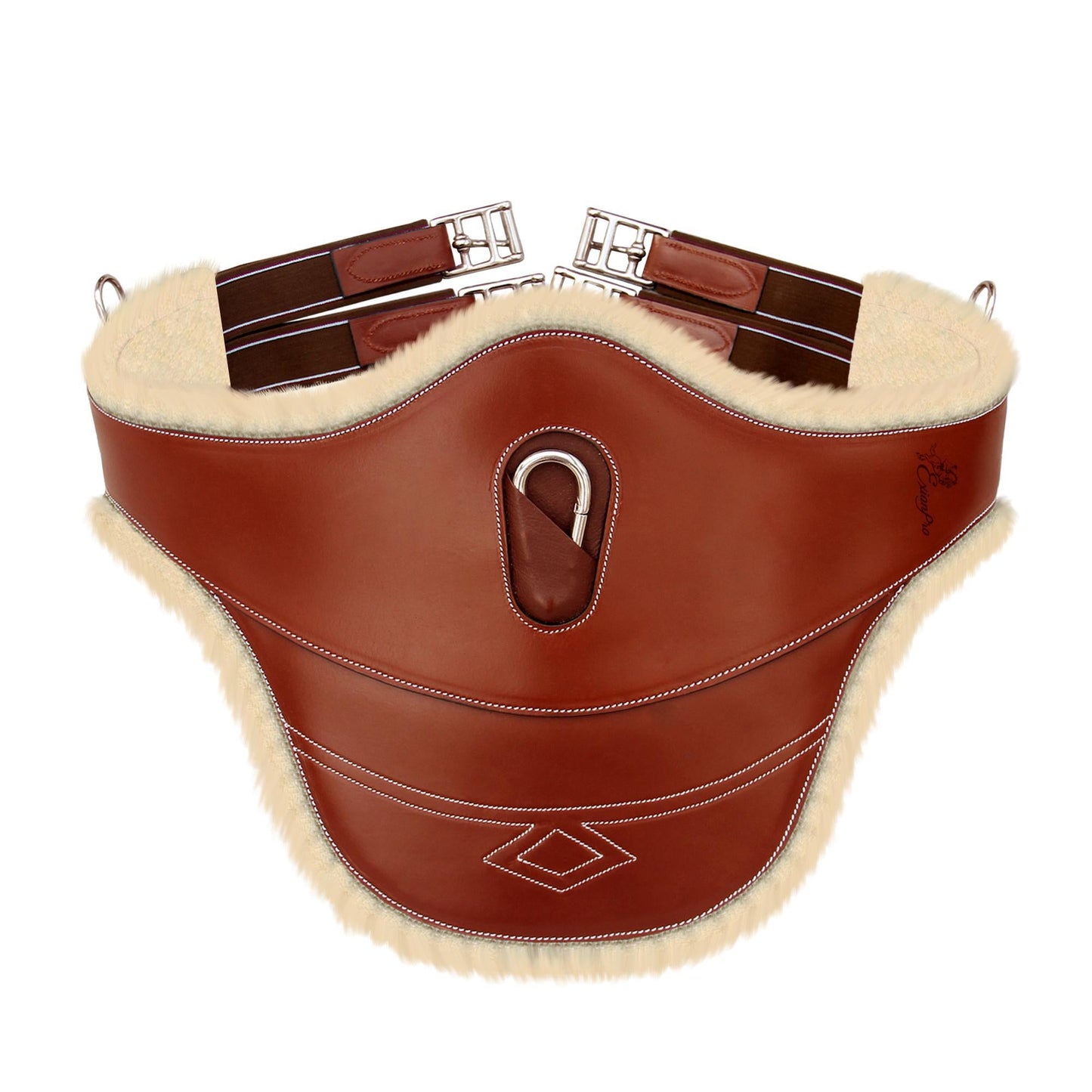 ExionPro Thick Lined Fancy Belly Guard Girth with Leather/Sheepskin Padding and Snap Hook - Matching Elastic