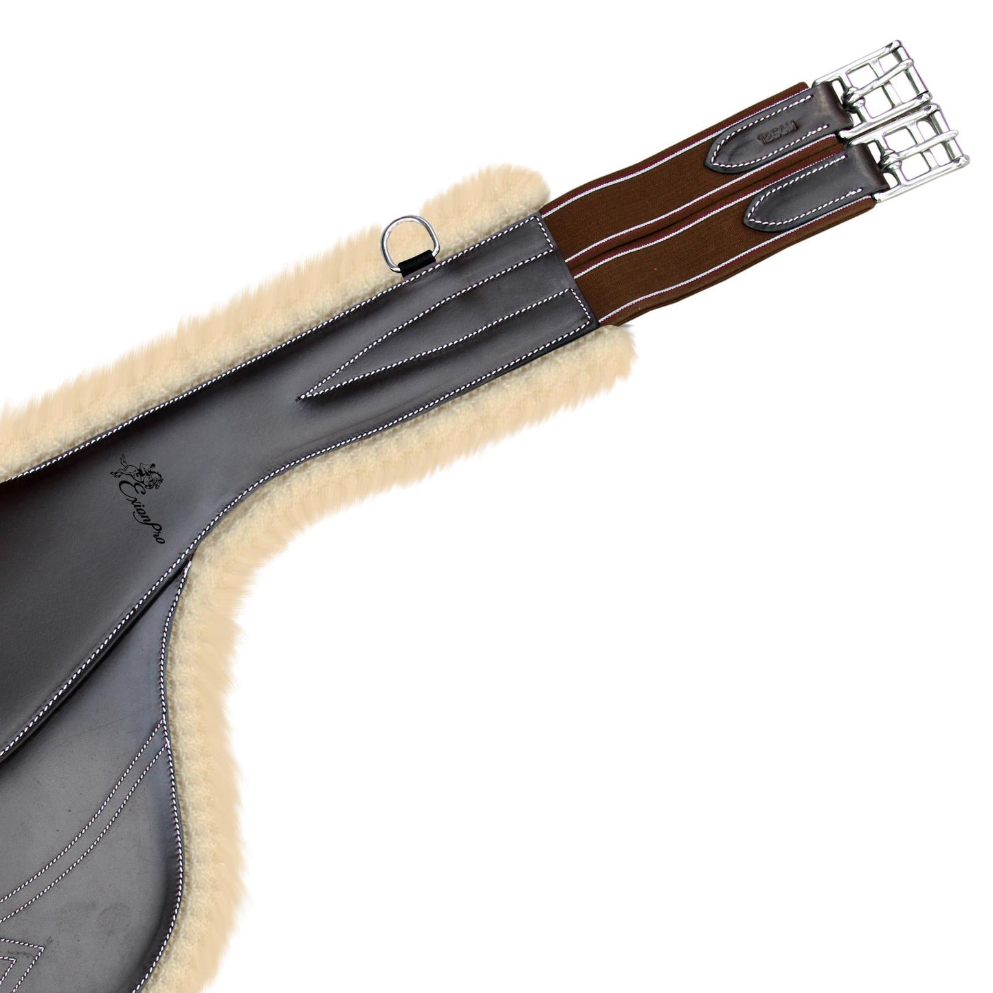 ExionPro Thick Lined Fancy Belly Guard Girth with Leather/Sheepskin Padding and Snap Hook - Matching Elastic