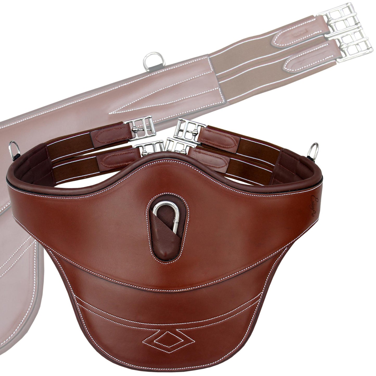 ExionPro Thick Lined Fancy Belly Guard Girth with Leather/Sheepskin Padding and Snap Hook - Matching Elastic