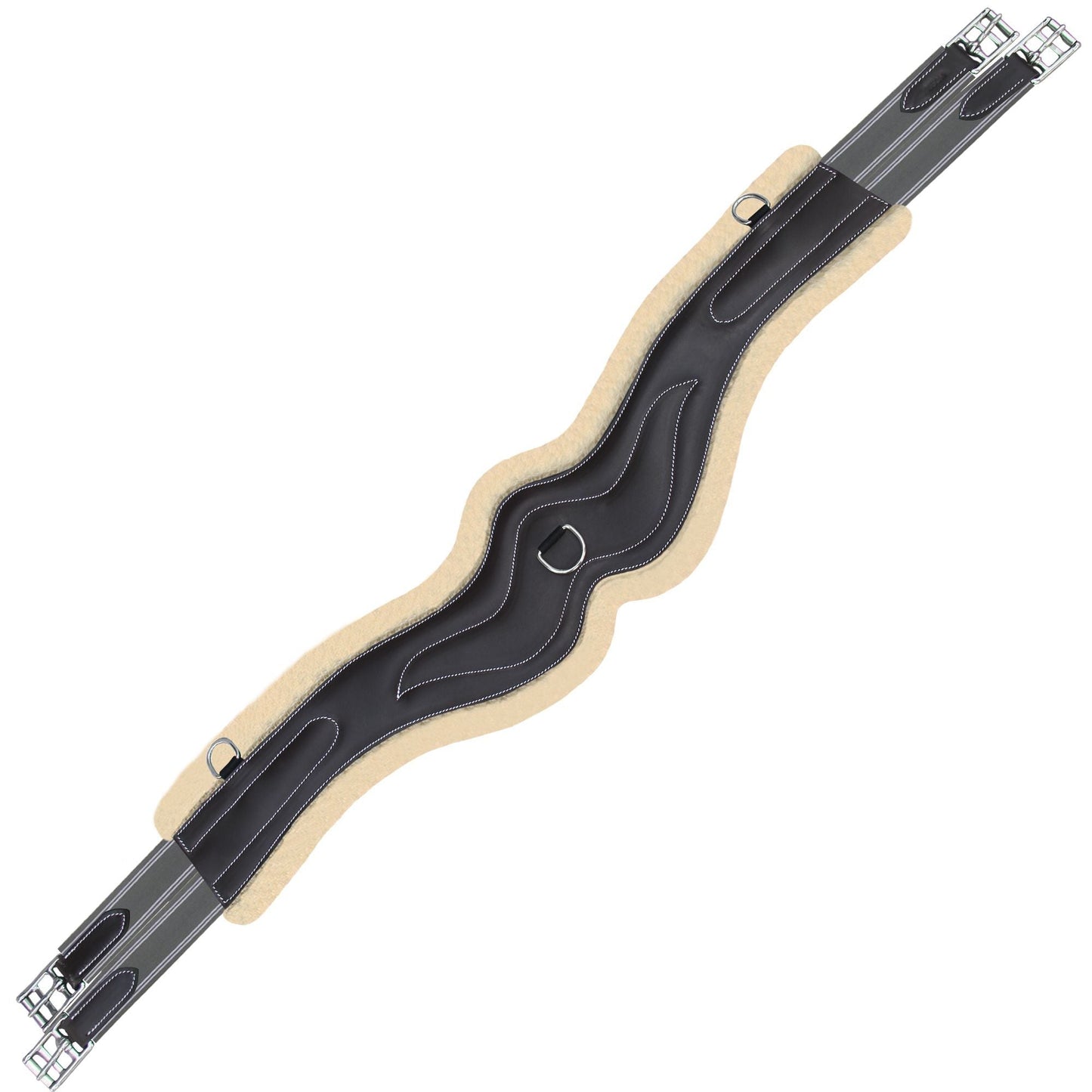 ExionPro Wave Over Lay Girth with Leather/Sheepskin Padding - Grey Elastic with White Lines