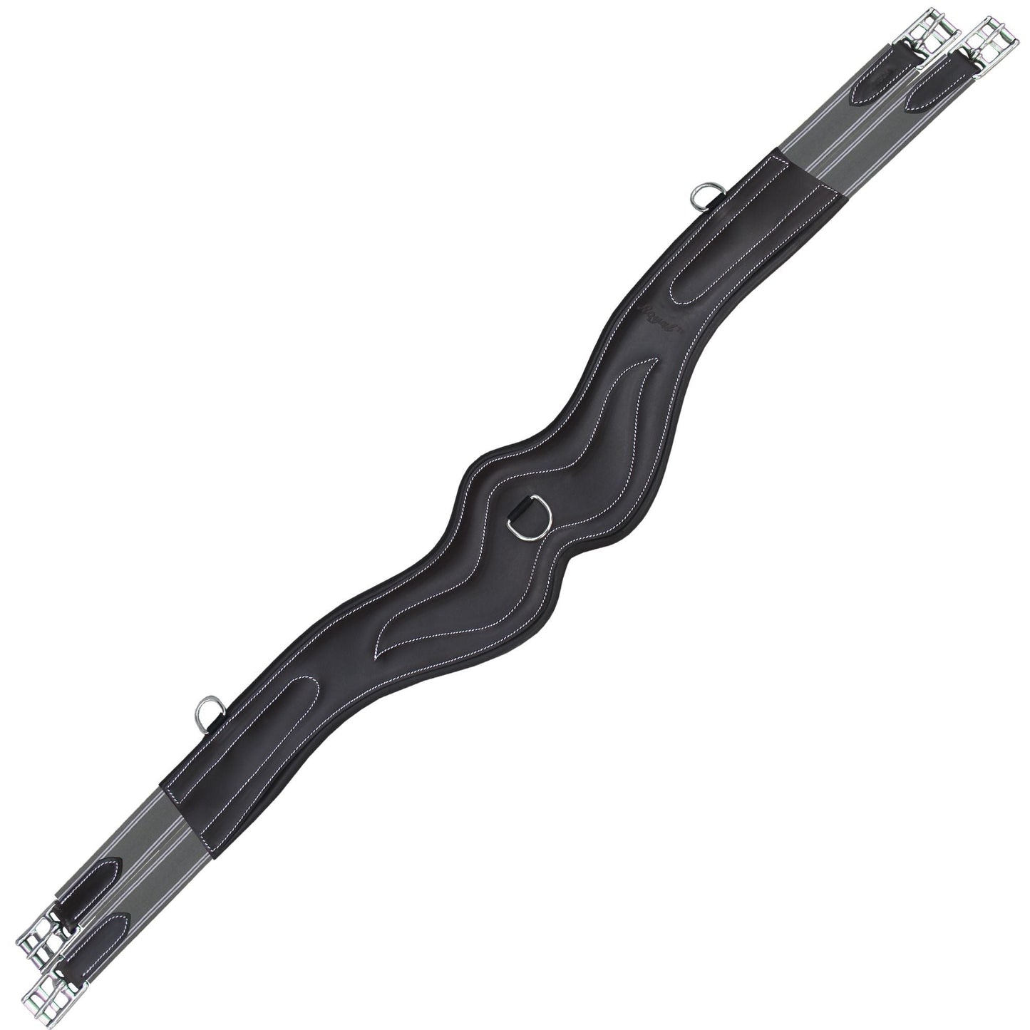 ExionPro Wave Over Lay Girth with Leather/Sheepskin Padding - Grey Elastic with White Lines