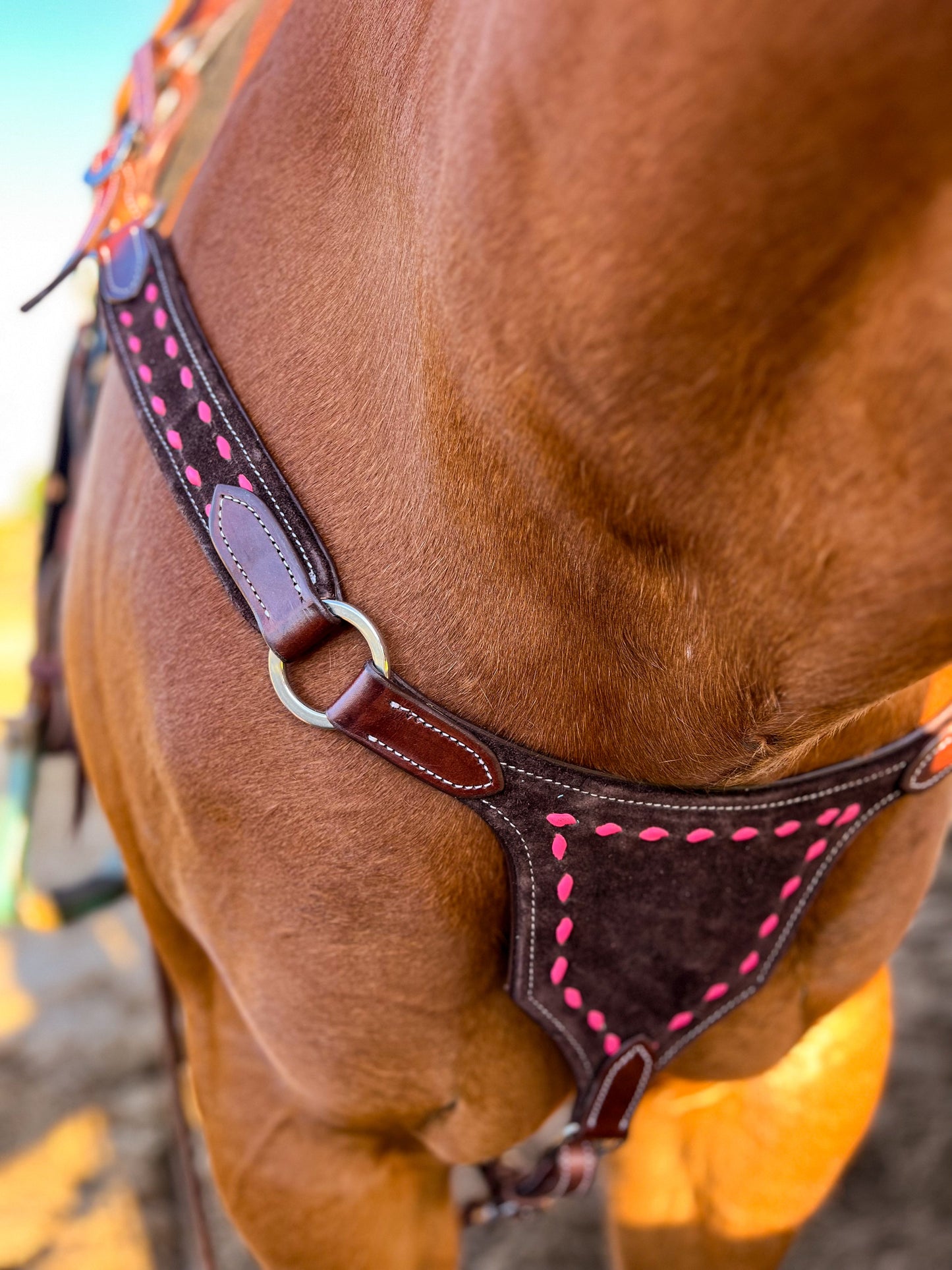 Bar-B Pink on Chocolate BuckStitch Betty Bikini Breast Collar