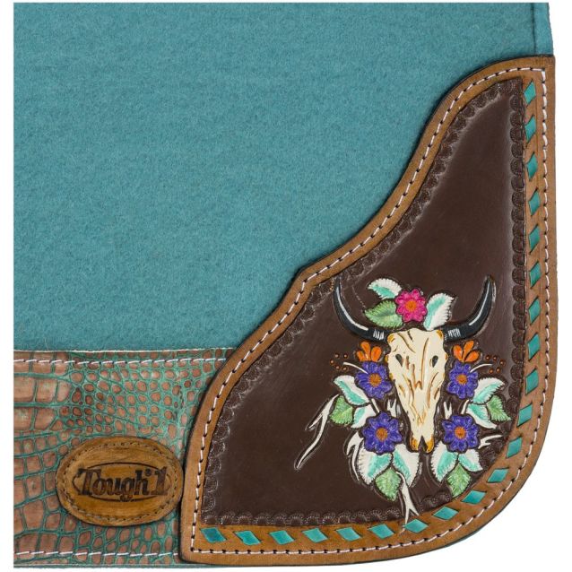 Tough-1 Hand Painted Steer Skull Saddle Pad