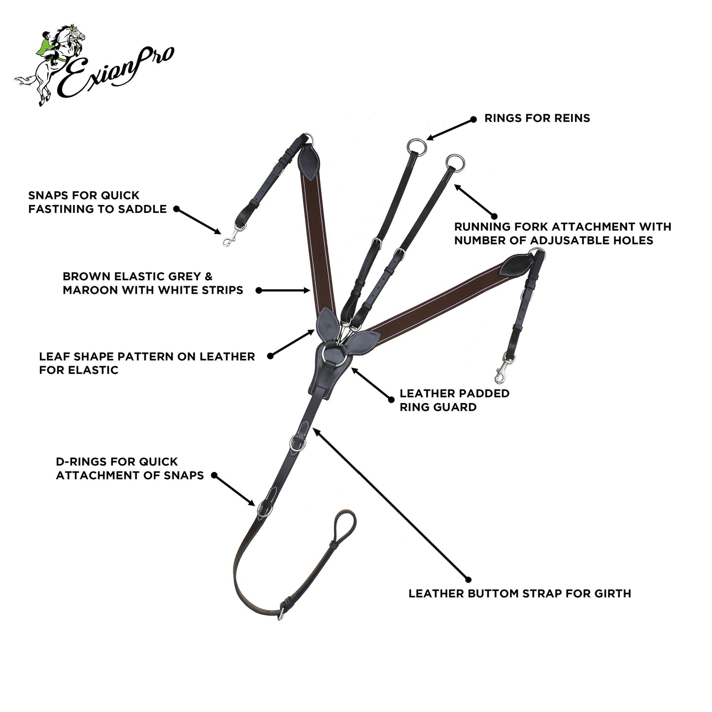 ExionPro Padded Leaf Shape Horse Breastplate with Running Attachment - Matching Elastic