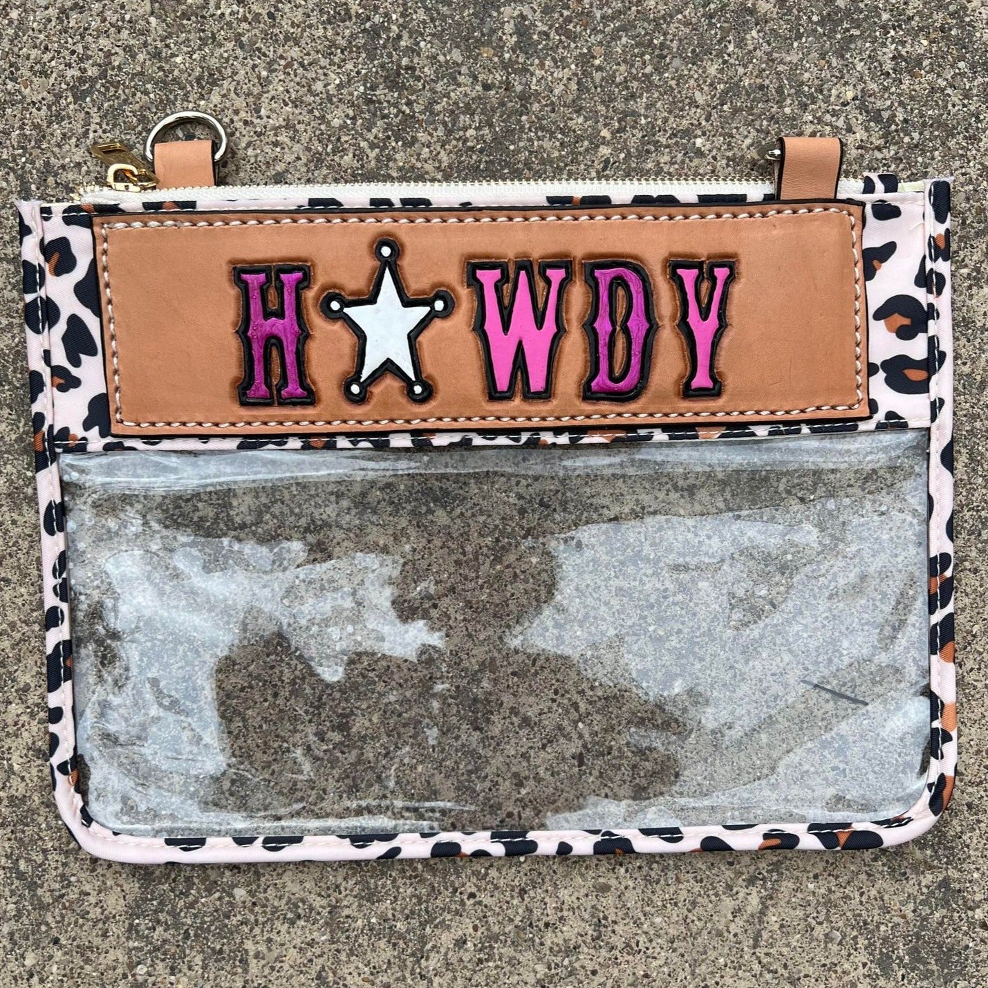 Howdy/Rowdy Clear/Stadium leather tooled bag (WITHOUT strap)