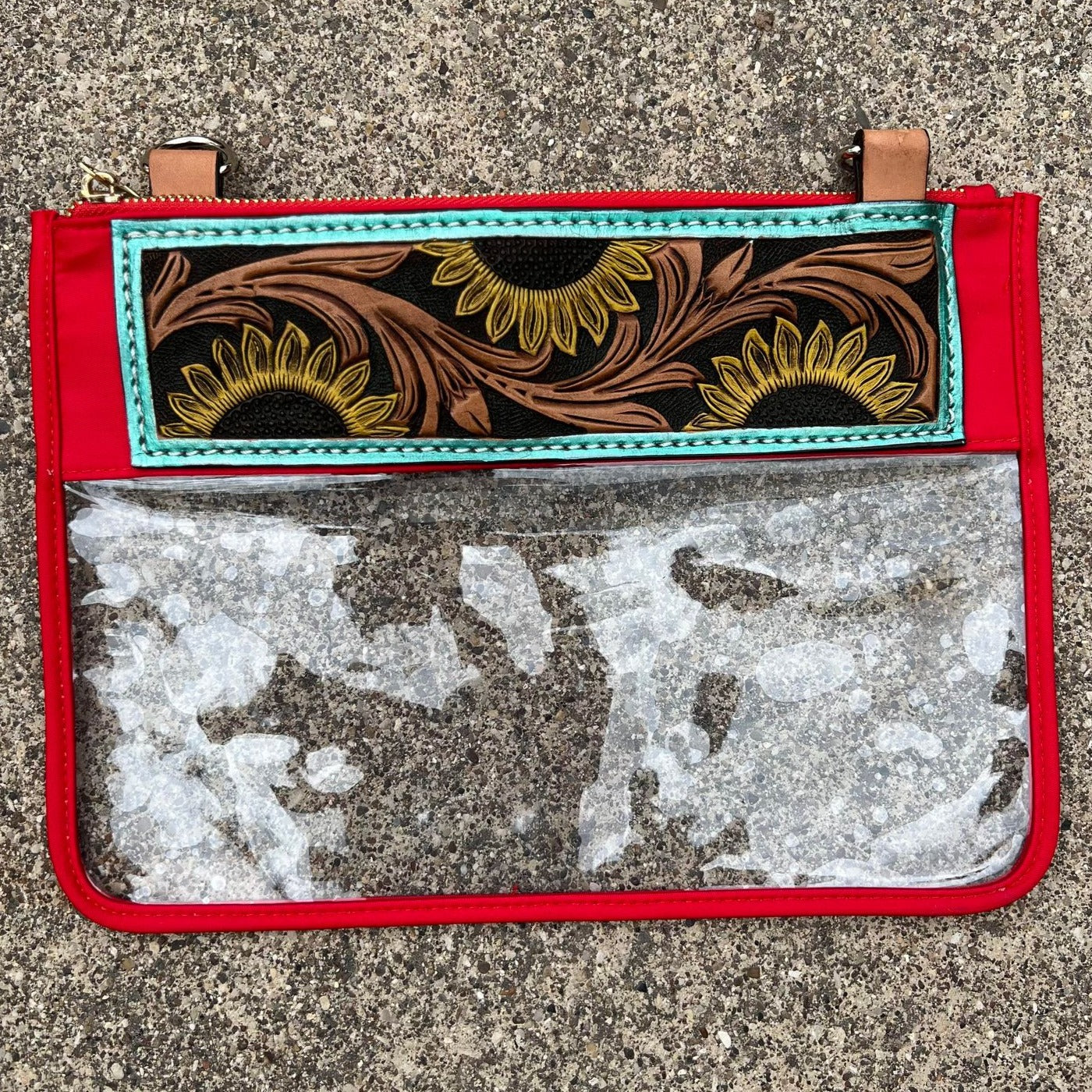 Howdy/Rowdy Clear/Stadium leather tooled bag (WITHOUT strap)