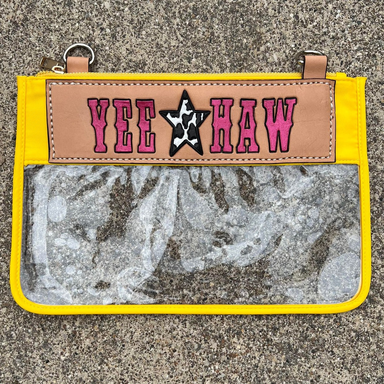 Howdy/Rowdy Clear/Stadium leather tooled bag (WITHOUT strap)
