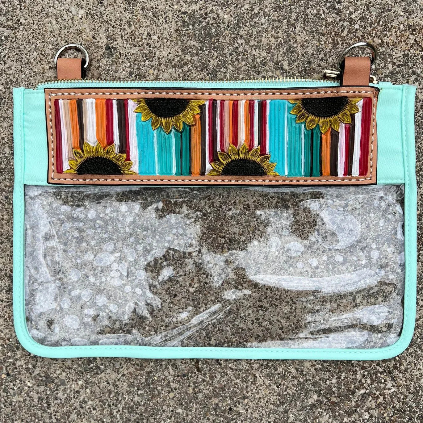Howdy/Rowdy Clear/Stadium leather tooled bag (WITHOUT strap)