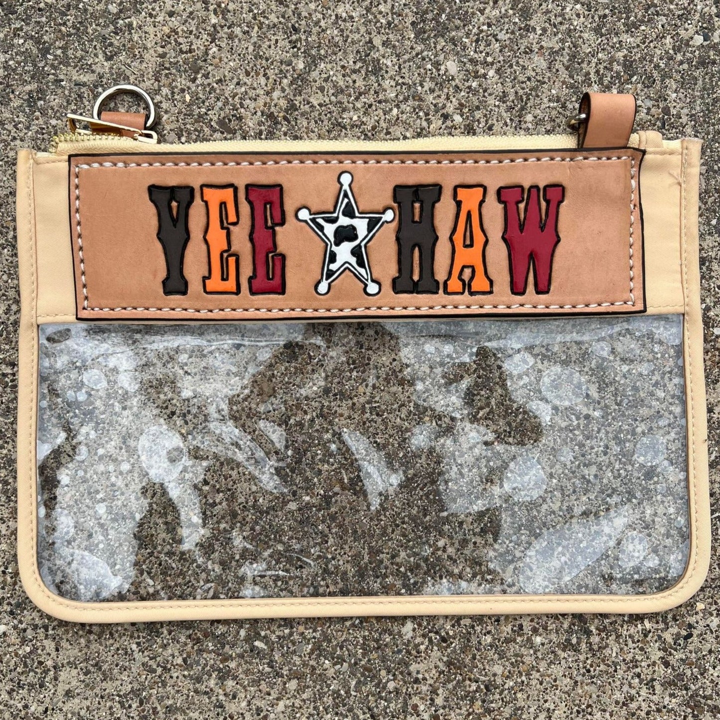 Howdy/Rowdy Clear/Stadium leather tooled bag (WITHOUT strap)