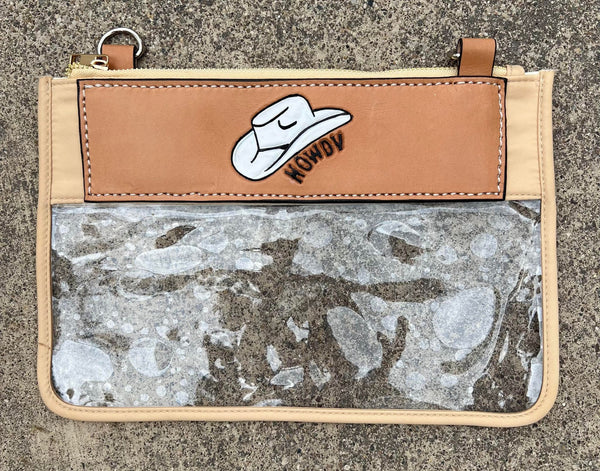 Howdy/Rowdy Clear/Stadium leather tooled bag (WITHOUT strap)