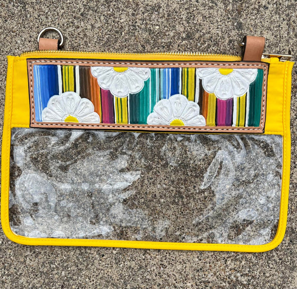 Howdy/Rowdy Clear/Stadium leather tooled bag (WITHOUT strap)