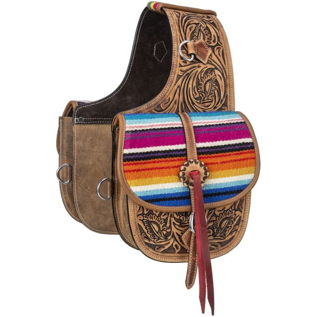 Tough-1 Leather Saddle Bag with Hand Weaving