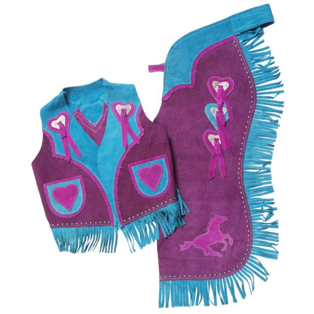 Tough-1 Galloping Horse & Hearts Premium Youth Chap and Vest Set