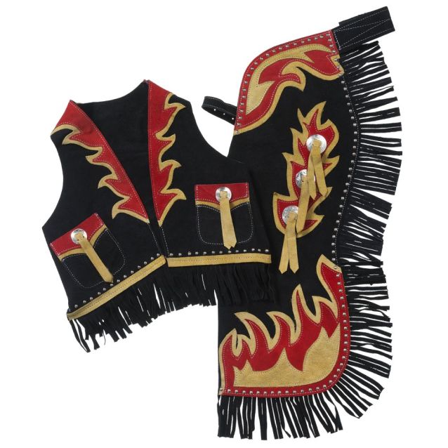 Tough-1 Bucking Horse & Flames Premium Youth Chap and Vest Set