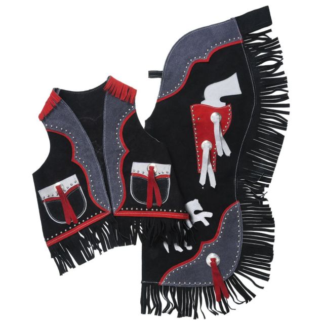 Tough-1 Rearing Horse & Pistols Premium Youth Chap and Vest Set