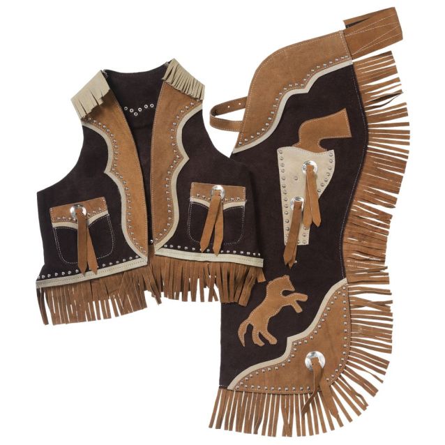 Tough-1 Rearing Horse & Pistols Premium Youth Chap and Vest Set