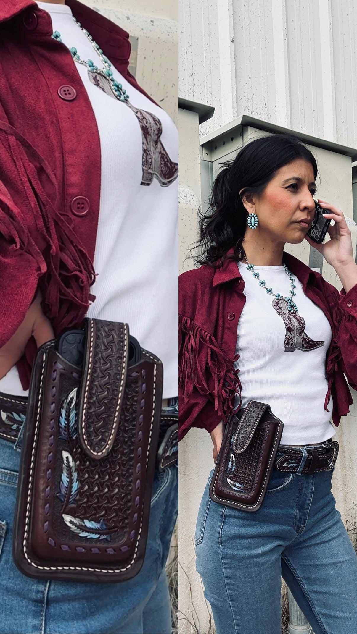 Golden Cowboy Stitch Cell Phone Holster