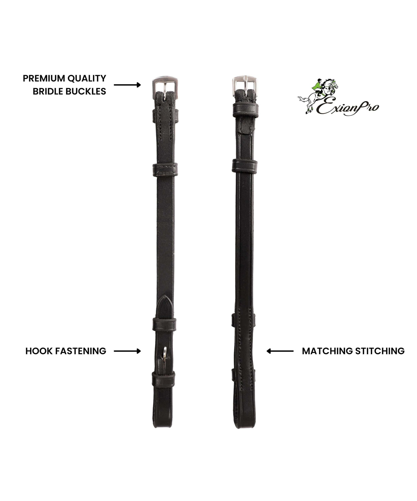ExionPro Bridle Cheek Pieces With Hook Fastening - Matching Stitching