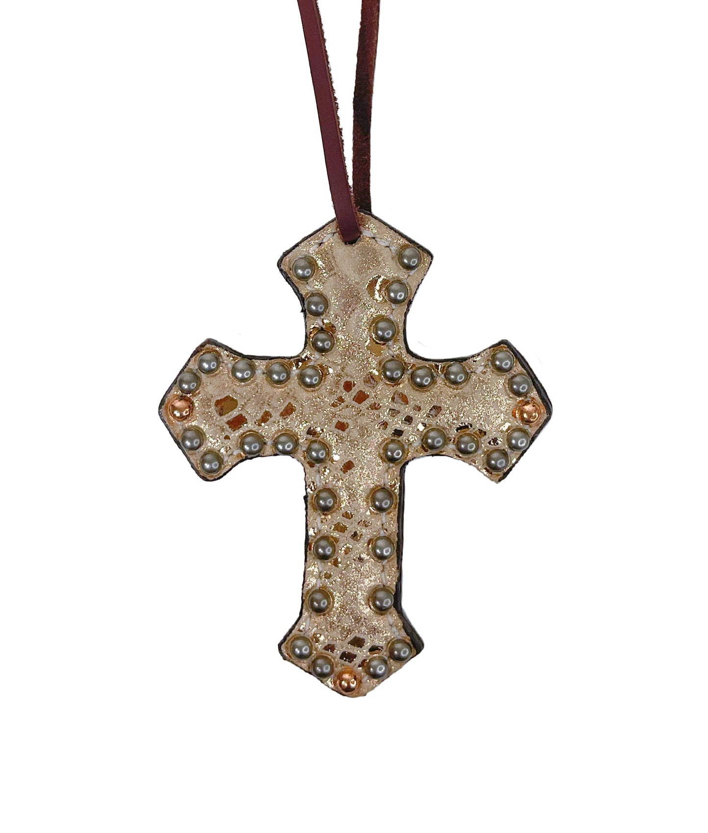 108-MYSTIC Cross chocolate leather mystic overlay with spots