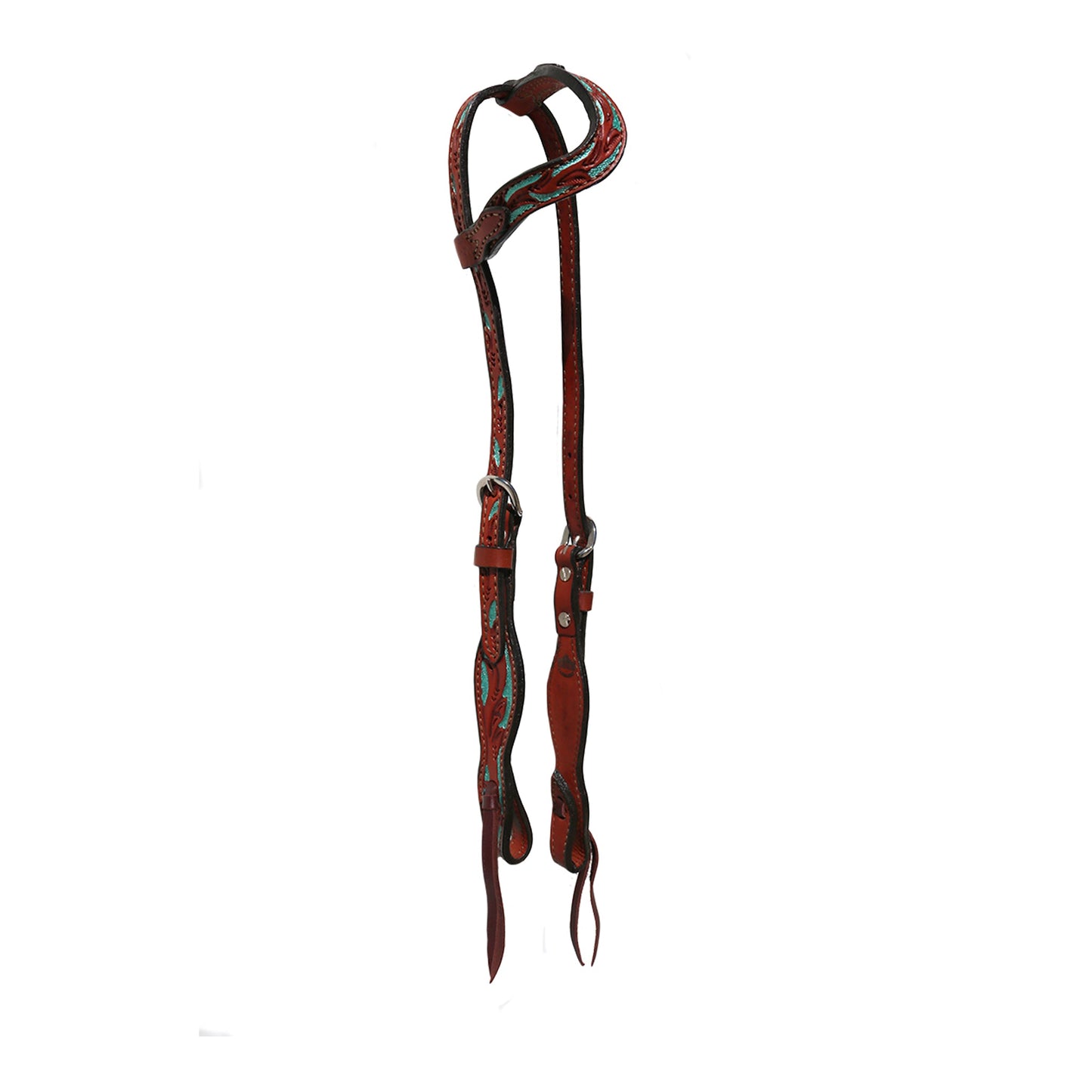 2074-FT 5/8" Wave one ear headstall toast leather floral tooled with background paint