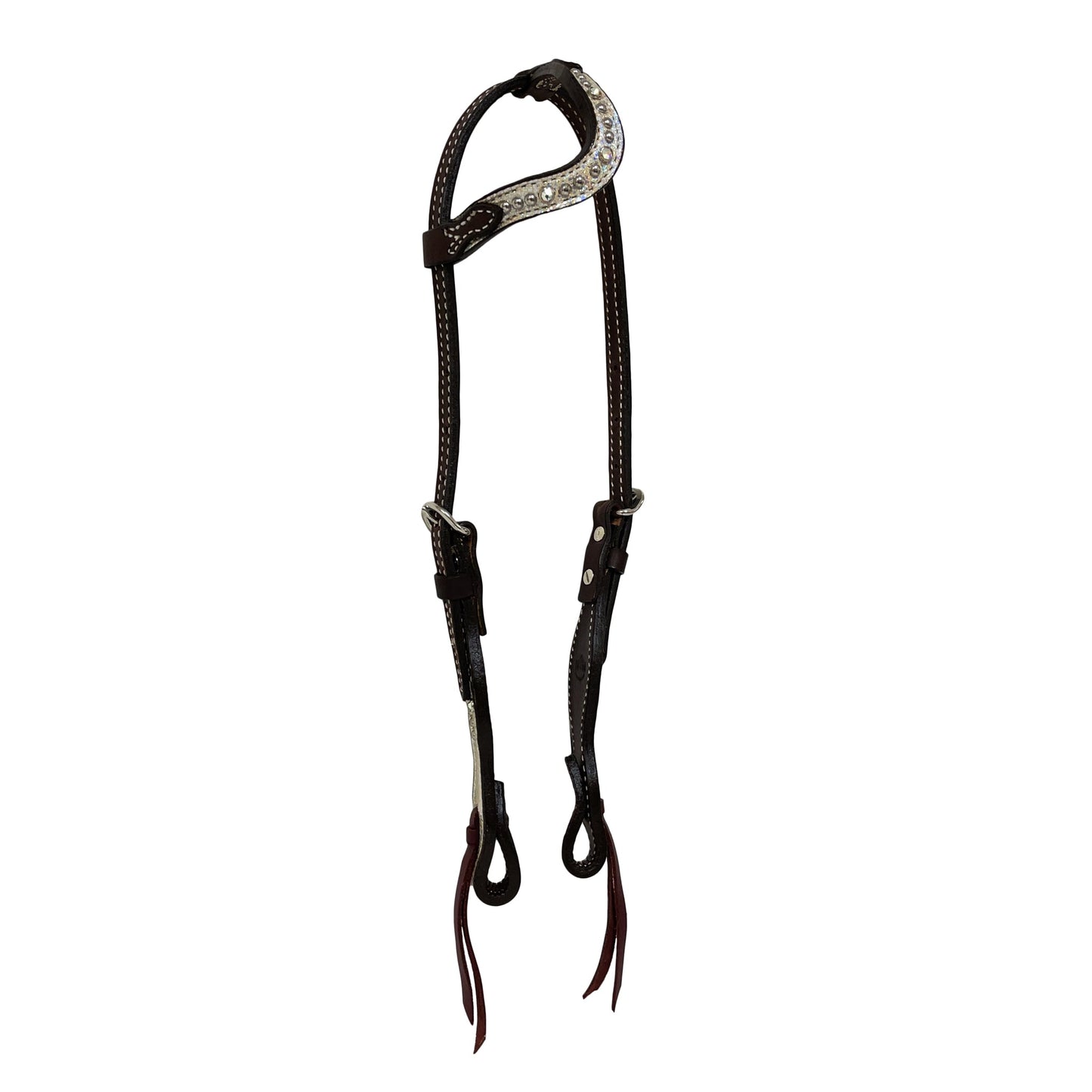 2074-J8 5/8" Wave one ear headstall chocolate leather holographic overlay with crystals and spots