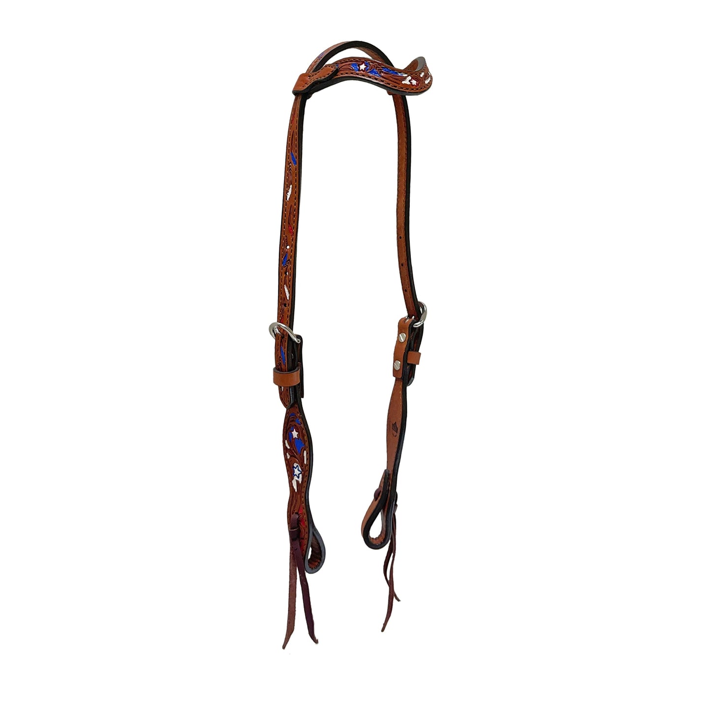 2074-USA 5/8" Wave one ear headstall toast leather combo AA/star tooling with background paint