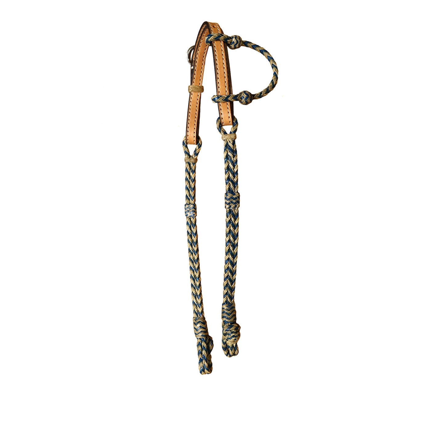 2777-NT 1/4" Round one ear headstall chocolate leather natural and turquoise full braided