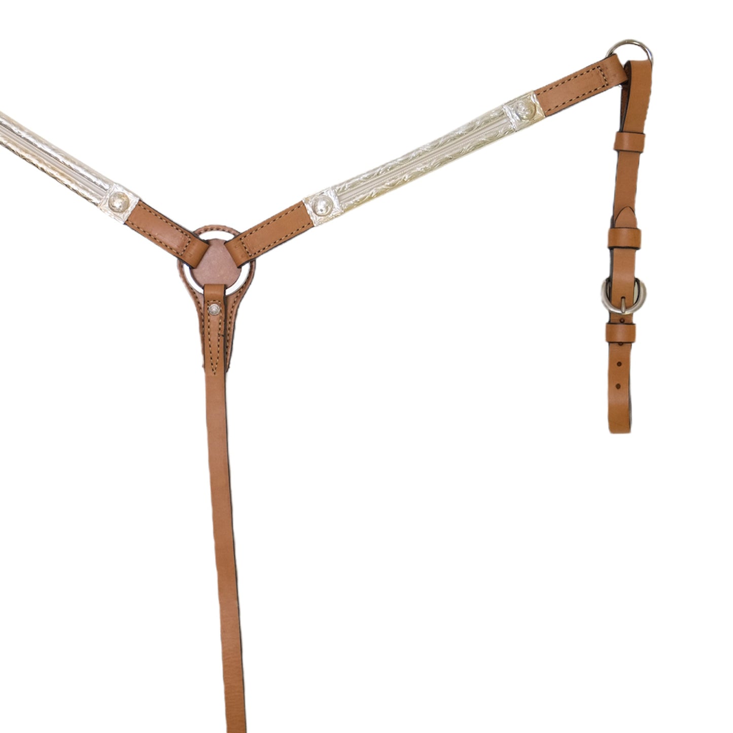 3014-SS 1" Breast collar golden leather silver bars and SS hardware