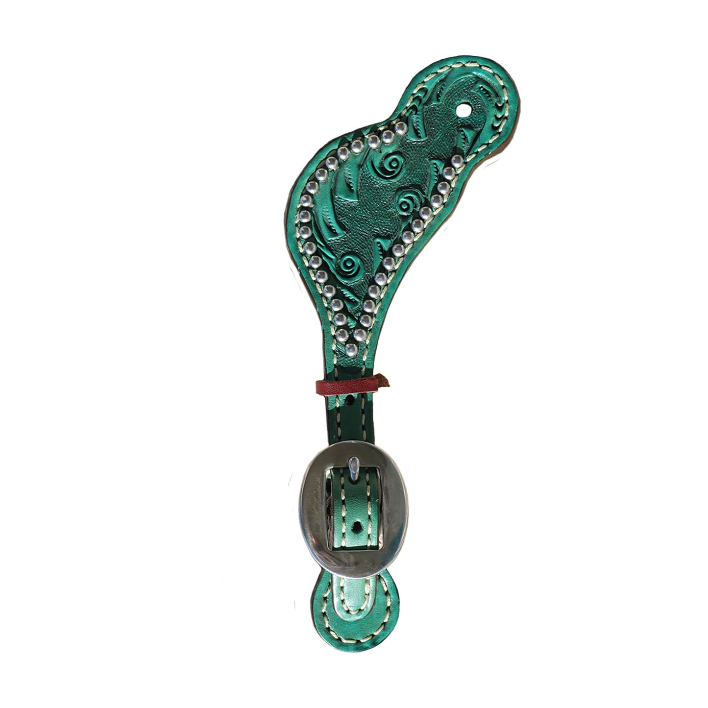 381-QP Youth spur straps turquoise leather spiral tooling with mini spots