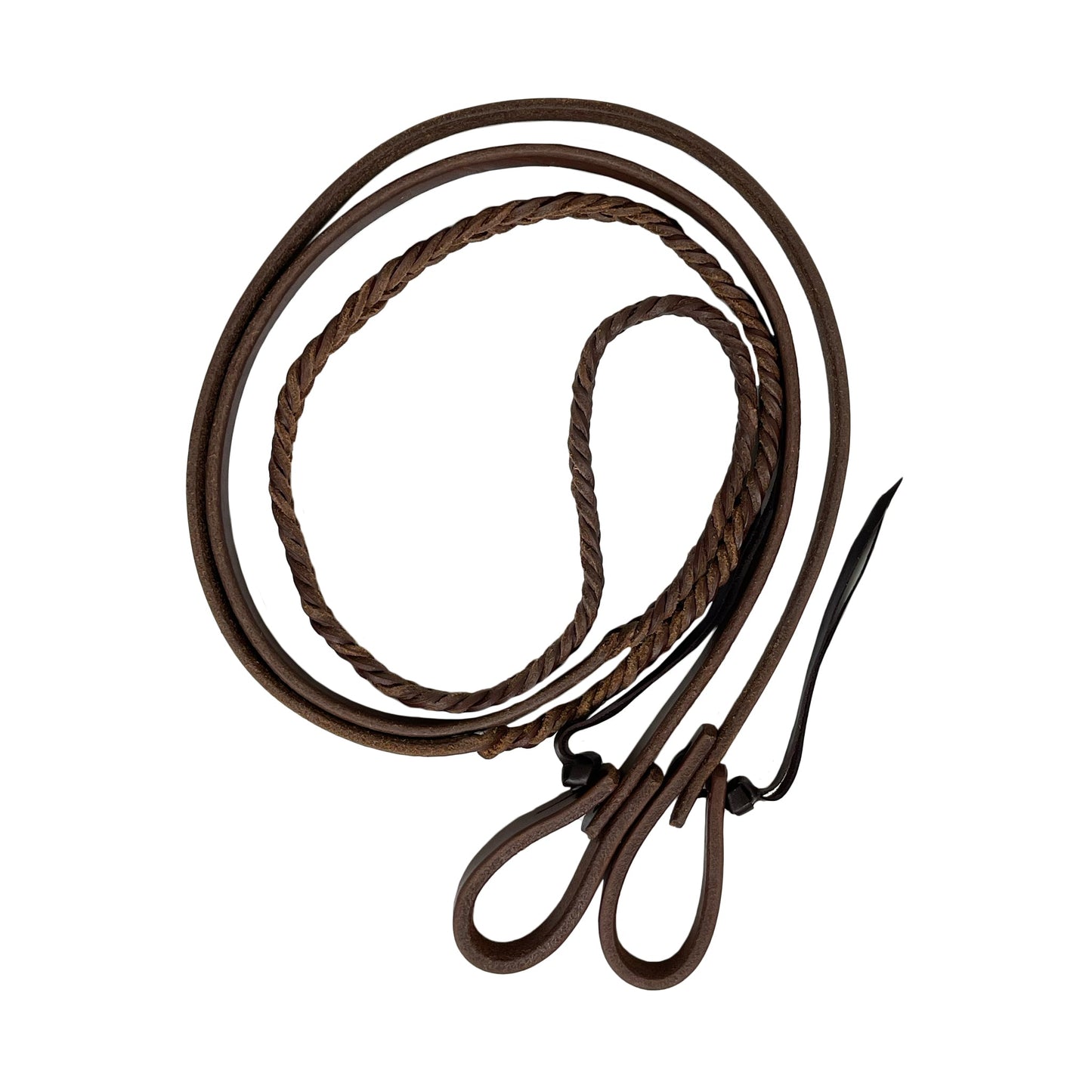 795-5P 5/8" Roping rein 5 plait heavy oiled harness leather with knots