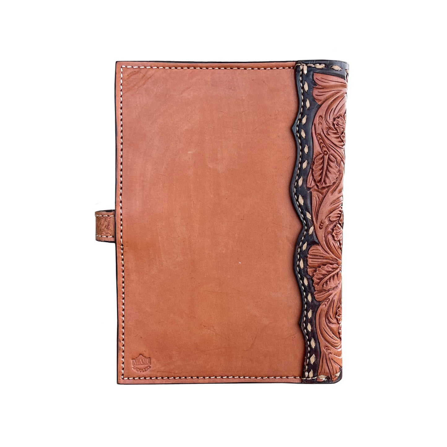 Bible cover golden leather basket and wild rose tooling with paint to the edge and buckstich