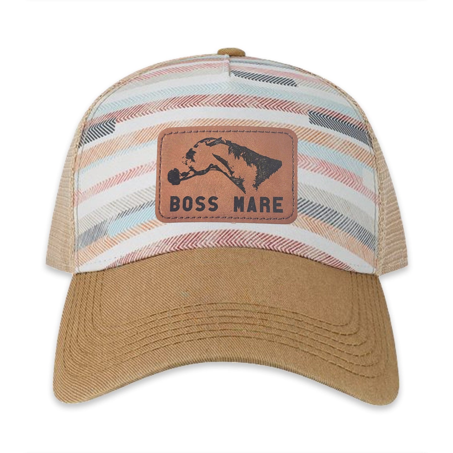 The Boss Mare Logo Leather Patch Hat - Neutral Stripe