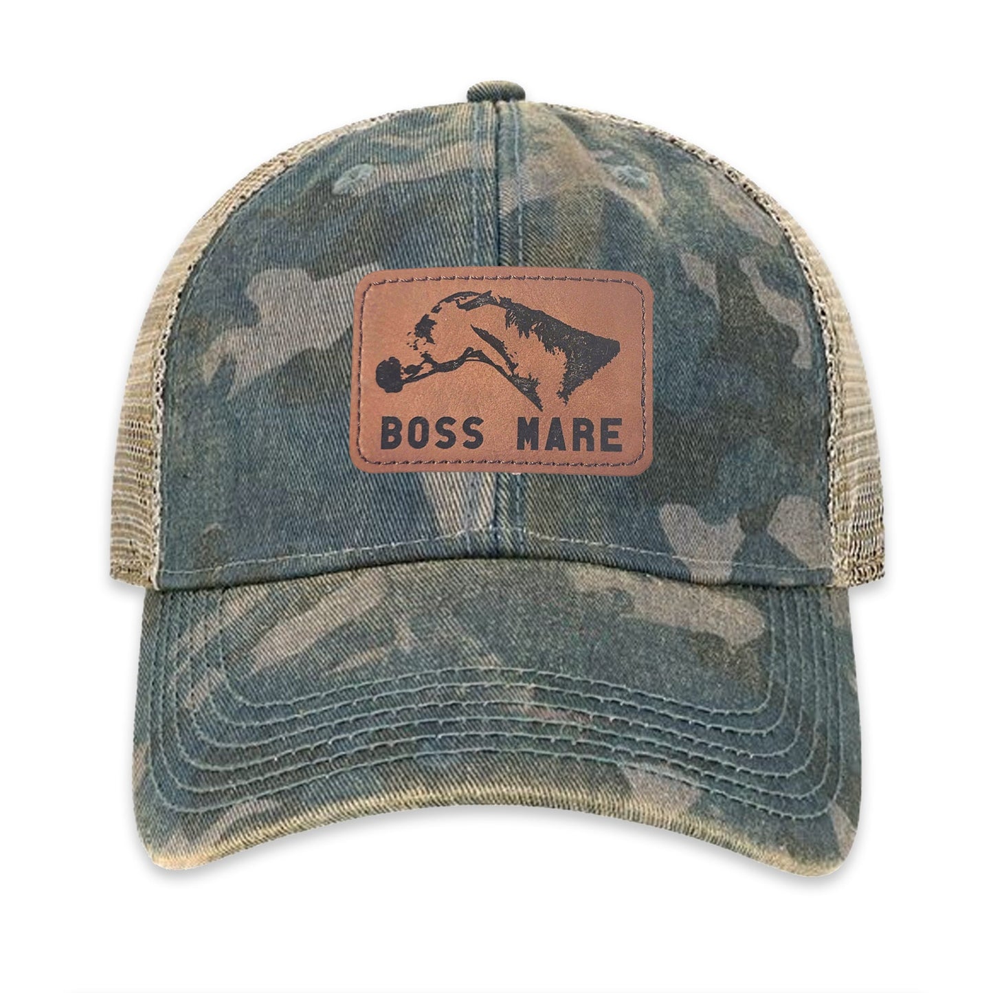 The Boss Mare Logo Leather Patch Hat - Vintage Blue Camo