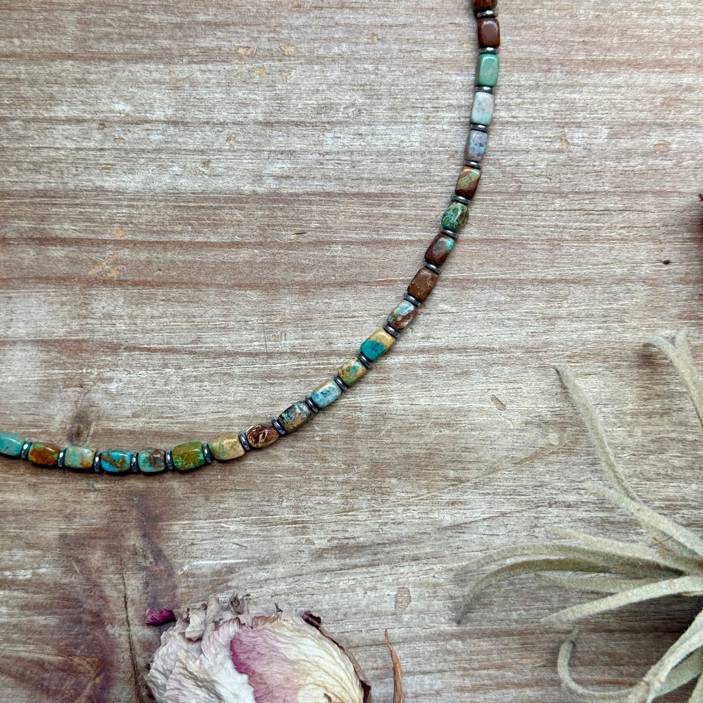Tube Turquoise & Hematite Necklace โ 18"