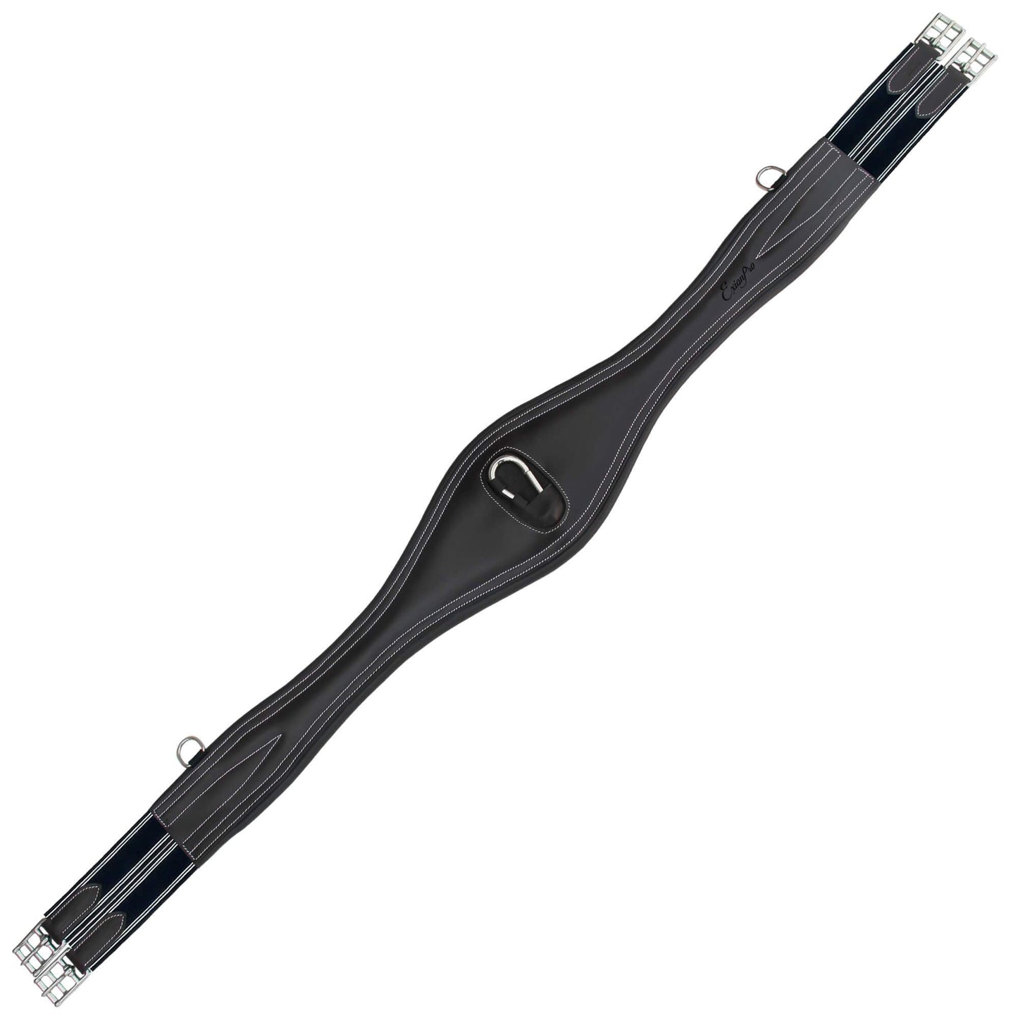 ExionPro Snap Over Lay Girth with Leather/Sheepskin Padding - Navy Blue Elastic with White Lines