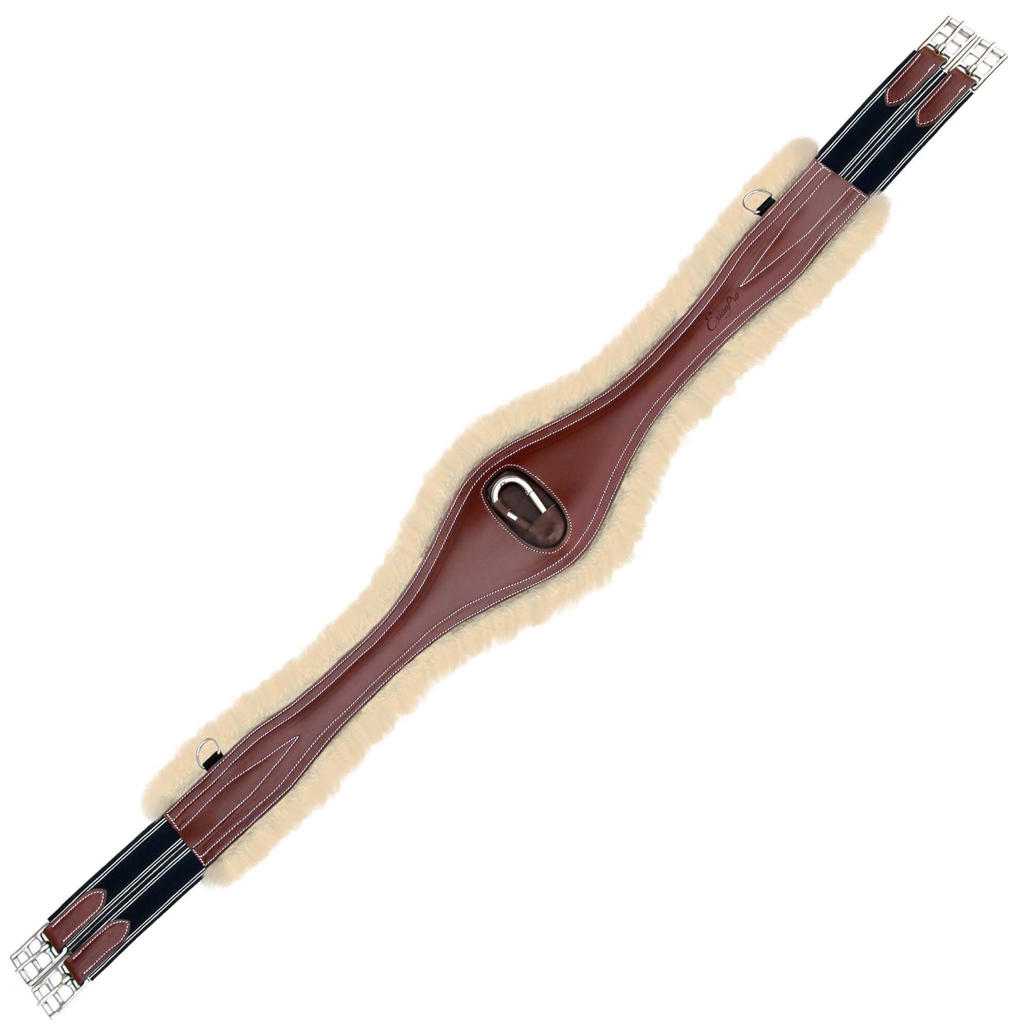 ExionPro Snap Over Lay Girth with Leather/Sheepskin Padding - Navy Blue Elastic with White Lines