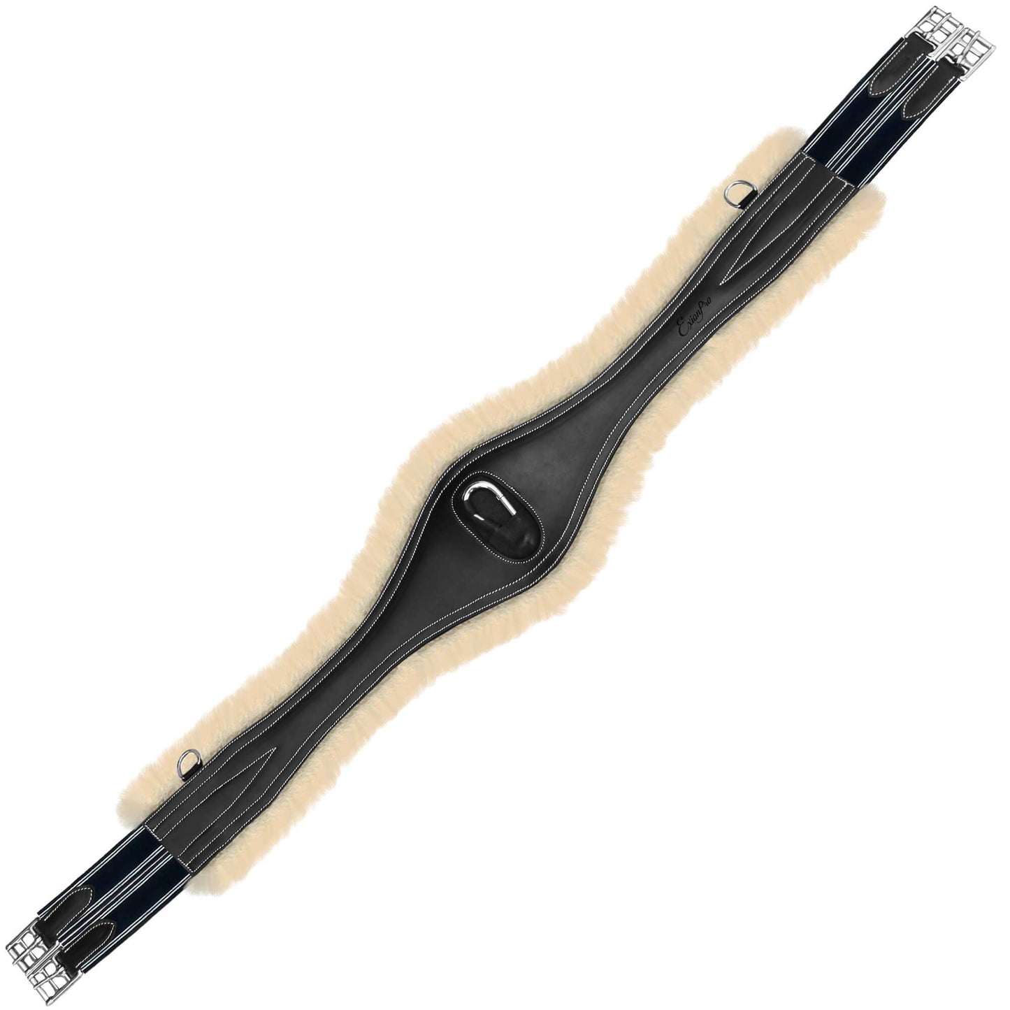 ExionPro Snap Over Lay Girth with Leather/Sheepskin Padding - Navy Blue Elastic with White Lines