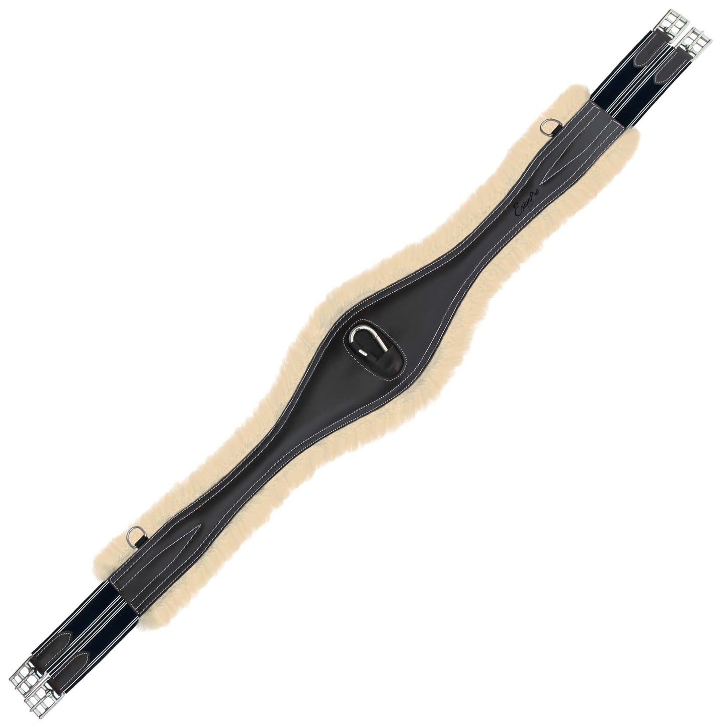 ExionPro Snap Over Lay Girth with Leather/Sheepskin Padding - Navy Blue Elastic with White Lines