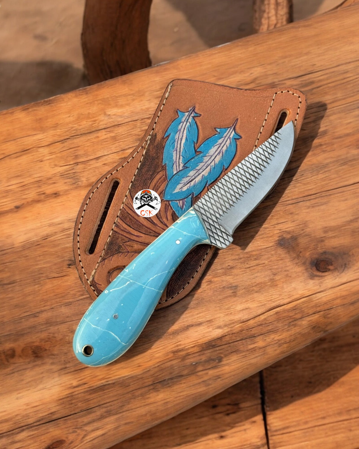 Saloon Savior Western Knife - Rasp Steel Blade with Epoxy Resin Inlay