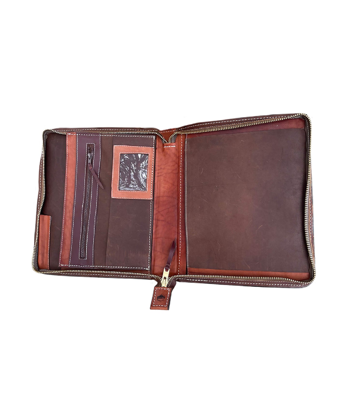 Cowboy Briefcase rough out chocolate leather with buckstitch