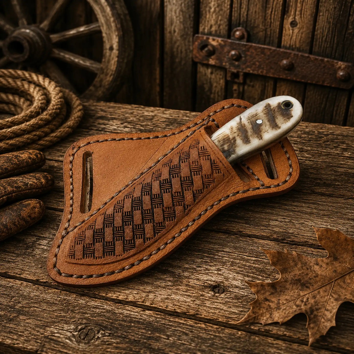 Cowboy Knife โ 3.25" Damascus Steel Blade with Ram Horn Handle