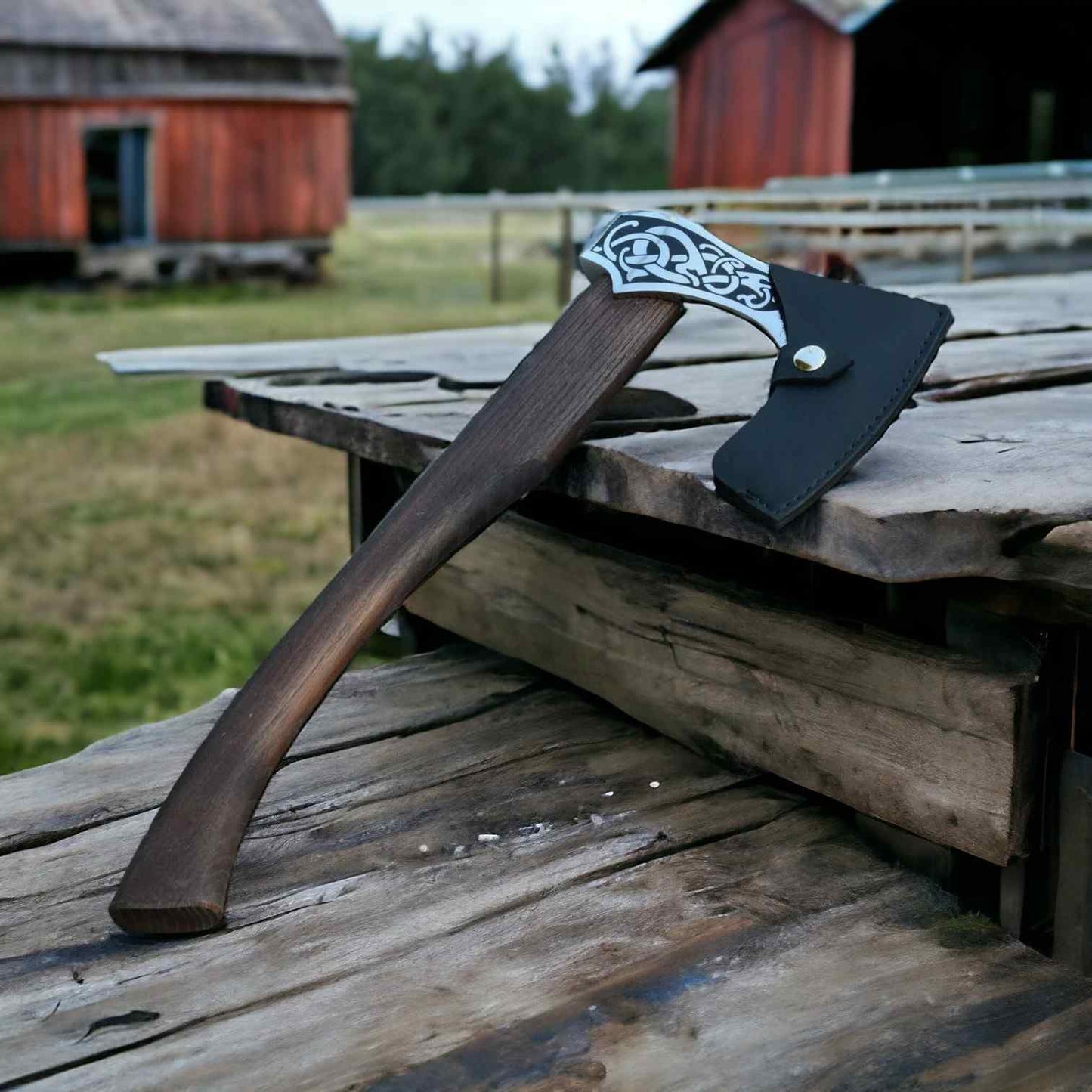 Norse Serpent Viking Axe – Hand-Forged 1075 Steel Bearded Axe, Rosewood Handle