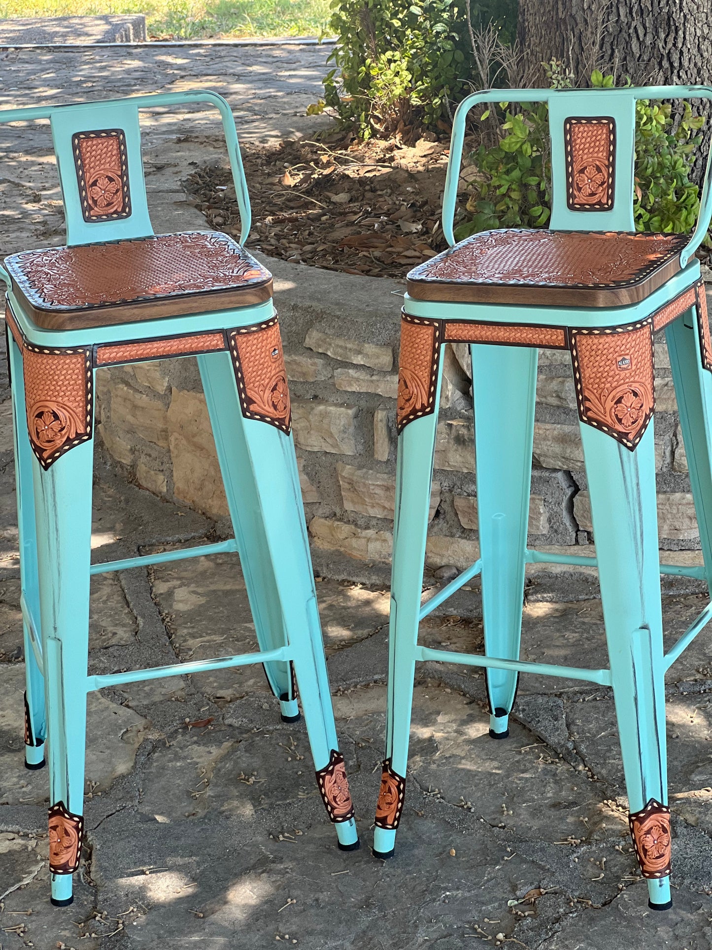 (STOCK!) SET OF 2 30" THE CINNAMON SWIVEL TURQUOISE BAR STOOLS