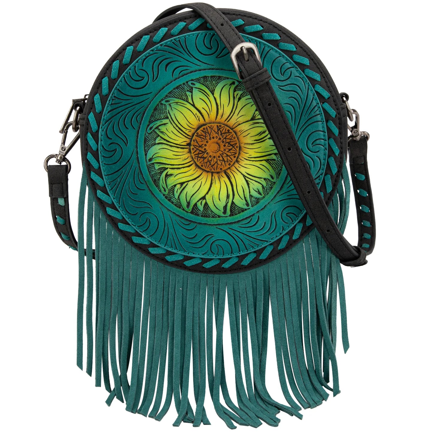 Montana West Tooling Collection Crossbody Circle Bag - Black