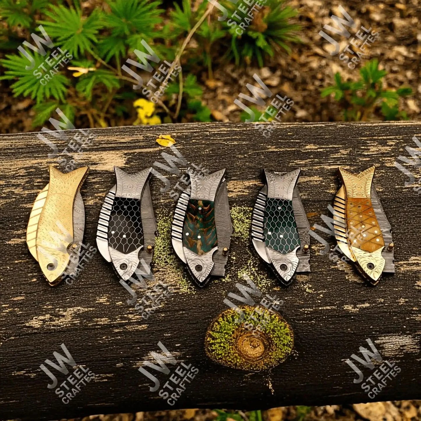 Hand Forged Damascus Steel Folding Knife β Honeycomb, Pinecone & Brass Handle Variations