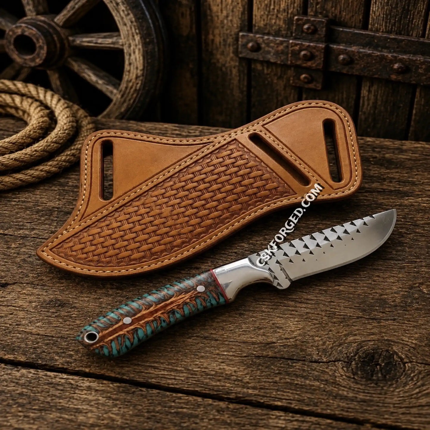 Cowboy Hunting Knife β Forged Rasp Steel with Pinecone Resin Handle