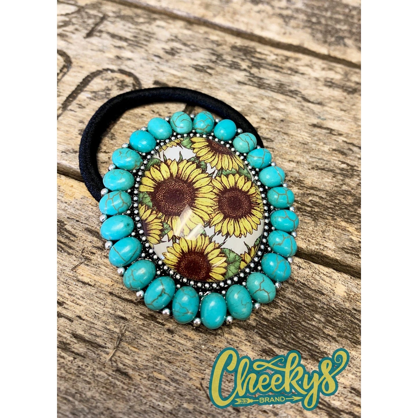 Katrina Turquoise Stone Sunflower Hair Tie