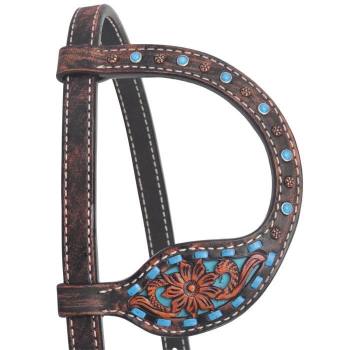 Bronco Blue Texas Flower One Ear Headstall by Circle Y