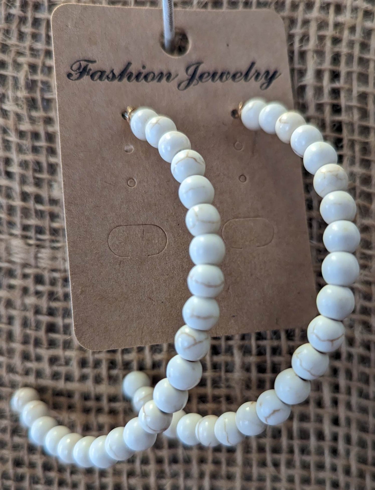 Stone Bead Hoop Earrings-Ivory